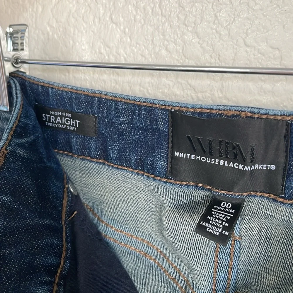 White House Black Market High Rise Straight Everyday Soft Embroidered Jeans